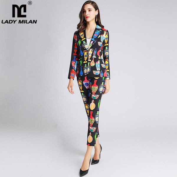 two piece dress women's runway twinsets notched collar long sleeves cartoons printed blazer with pant fashion sets suit, White
two piece dress women's runway twinsets notched collar long sleeves cartoons printed blazer with pant fashion sets suit, White