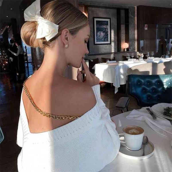 solid chain backless v-neck pullover autumn long sleeves off shoulder sweater women high street pullovers casual sweaters 210517, White;black
solid chain backless v-neck pullover autumn long sleeves off shoulder sweater women high street pullovers casual sweaters 210517, White;black