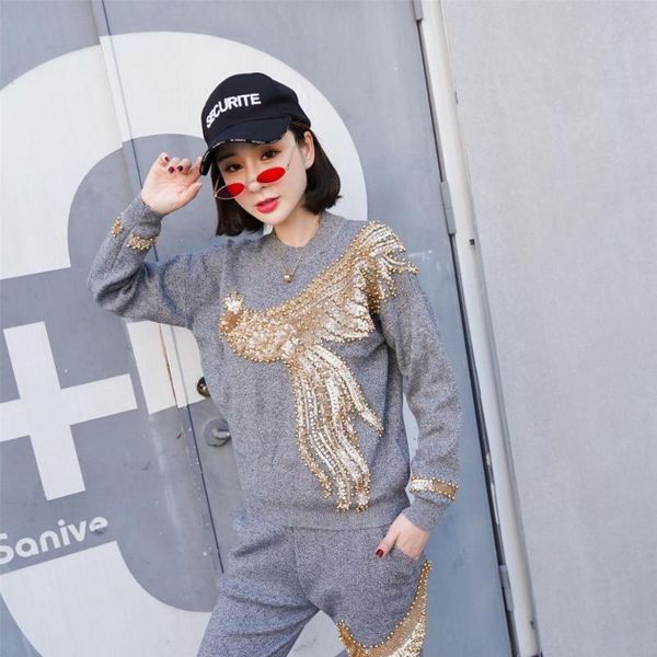 two piece dress autumn winter knitted women tracksuit 2 pieces set pearls phoenix sweater knit pants gray casual, White
two piece dress autumn winter knitted women tracksuit 2 pieces set pearls phoenix sweater knit pants gray casual, White