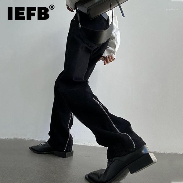 men's jeans men's leg zipper adjustment design 2022 autumn black mid waist loose straight korean style pants casual trousers 9d028, Blue