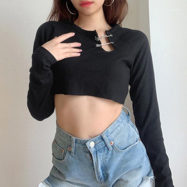 women's t-shirt t-shirts long sleeve hollow out tee round neck rib knitted shirt with safety pin decor1, White
women's t-shirt t-shirts long sleeve hollow out tee round neck rib knitted shirt with safety pin decor1, White