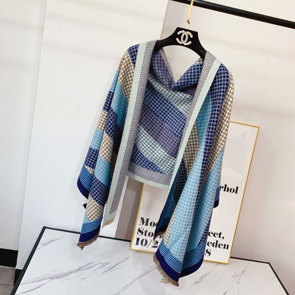 letter imitation cashmere and new warm thickened stripe fashion shawl bib, Blue;gray
letter imitation cashmere and new warm thickened stripe fashion shawl bib, Blue;gray