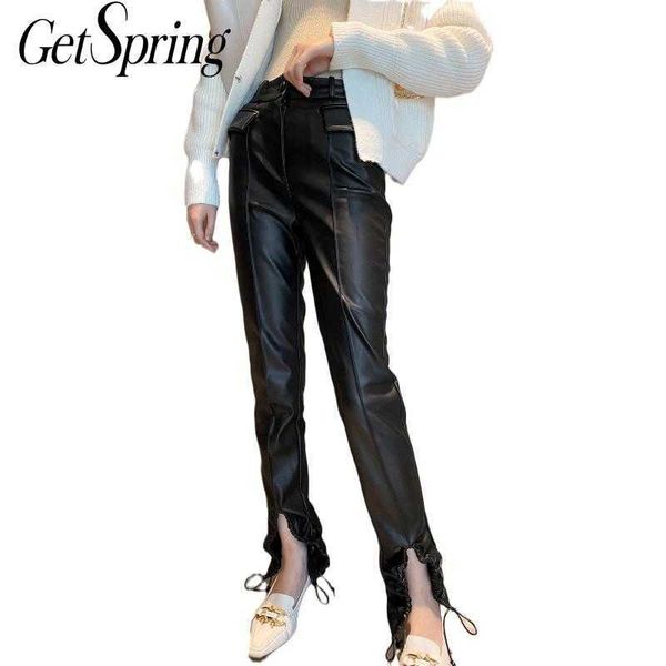 getspring women pants split drawstring pu leather high waist vintage casual long black trousers fashion 210601, Black;white
getspring women pants split drawstring pu leather high waist vintage casual long black trousers fashion 210601, Black;white