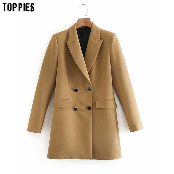 women blazers double breasted suit jacket ladies slim long coat solid color outwear 210421, Black
women blazers double breasted suit jacket ladies slim long coat solid color outwear 210421, Black