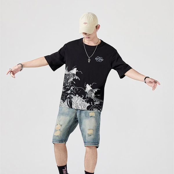 men's t-shirts summer chinese style carp cotton loose national ins half sleeve fashion short t-shirt, White;black
men's t-shirts summer chinese style carp cotton loose national ins half sleeve fashion short t-shirt, White;black