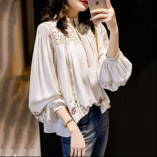 large size fashion printed spring womens blouses summer retro bohemian long lantern sleeve elegant blouse p191, White
large size fashion printed spring womens blouses summer retro bohemian long lantern sleeve elegant blouse p191, White