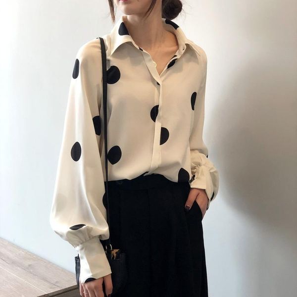 women's blouses & shirts korean temperament lantern long sleeve chiffon blouse turn-down collar loose drape button-up chic polka dot pr, White
women's blouses & shirts korean temperament lantern long sleeve chiffon blouse turn-down collar loose drape button-up chic polka dot pr, White