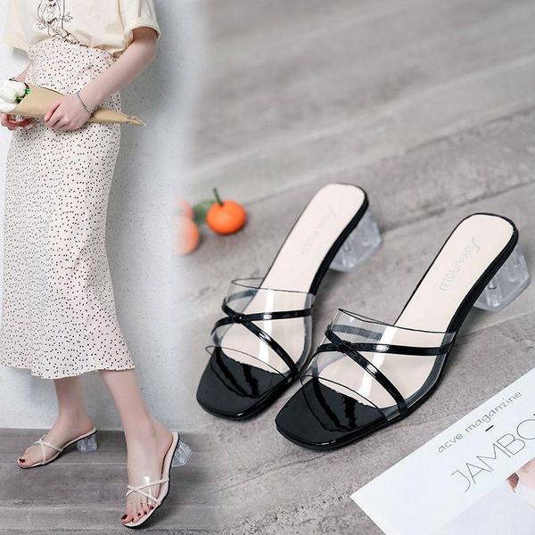 summer wear outside sandals with a word procrastinates joker in fashionable transparent thick crystal slippers, Black
summer wear outside sandals with a word procrastinates joker in fashionable transparent thick crystal slippers, Black