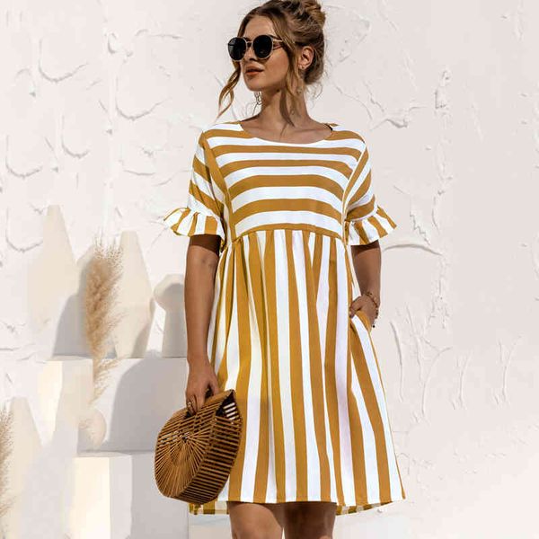 summer ruffles dress women's ruffled short-sleeved striped dress female stitching contrast pocket loose dress vestido 210514, Black;gray
summer ruffles dress women's ruffled short-sleeved striped dress female stitching contrast pocket loose dress vestido 210514, Black;gray