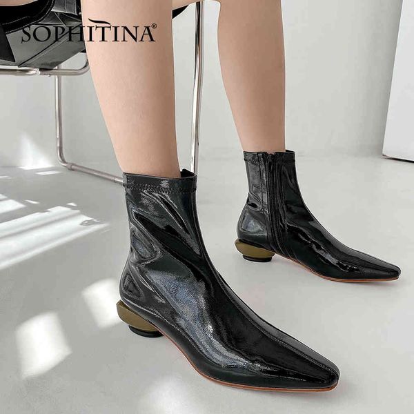 sophitina ankle boots woman bright leather pointed toe solid concise low strange style heels short boots lady shoes po1045 210513, Black
sophitina ankle boots woman bright leather pointed toe solid concise low strange style heels short boots lady shoes po1045 210513, Black