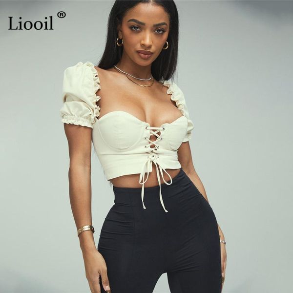 liooil bodycon bandage backless for women puff sleeve square collar lace-up t shirt crop streetwear summer 2021 women's t-shir, White
liooil bodycon bandage backless for women puff sleeve square collar lace-up t shirt crop streetwear summer 2021 women's t-shir, White