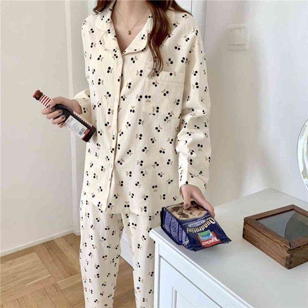 cherry print sweet pajamas women sleepwear set spring contton home suit long sleeve casual sleep shirt pants lounge wear pjs, Black;red
cherry print sweet pajamas women sleepwear set spring contton home suit long sleeve casual sleep shirt pants lounge wear pjs, Black;red