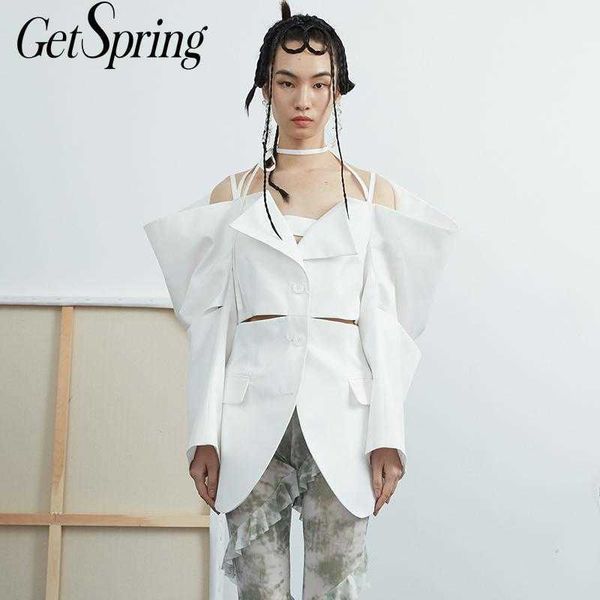 getspring women blazer slash neck puff sleeve irregular white blazers jackets asymmetry hollow out suit coats woman 210601, White;black
getspring women blazer slash neck puff sleeve irregular white blazers jackets asymmetry hollow out suit coats woman 210601, White;black