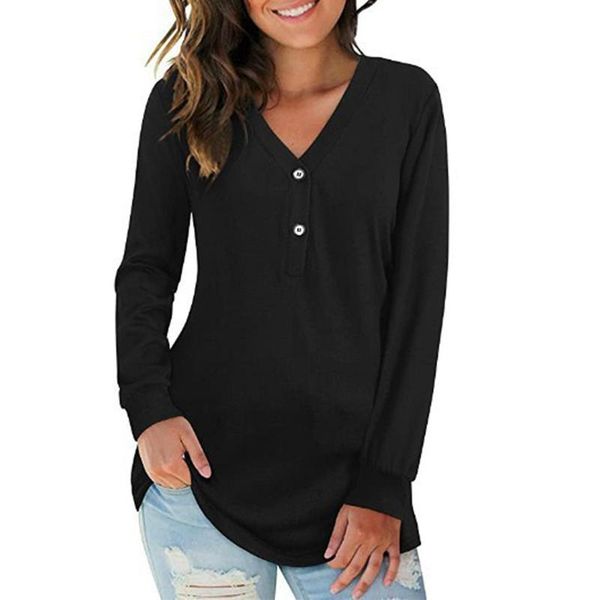 women pullovers spring autumn solid color v neck buttons long sleeve blouse mid-length loose shirt plus size black grey women's blouses, White
women pullovers spring autumn solid color v neck buttons long sleeve blouse mid-length loose shirt plus size black grey women's blouses, White