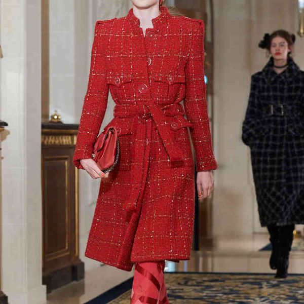 red autumn winter single-breasted coat women woolen coats military plaid long sleeve pocket tweed outerwear with belt, White
red autumn winter single-breasted coat women woolen coats military plaid long sleeve pocket tweed outerwear with belt, White