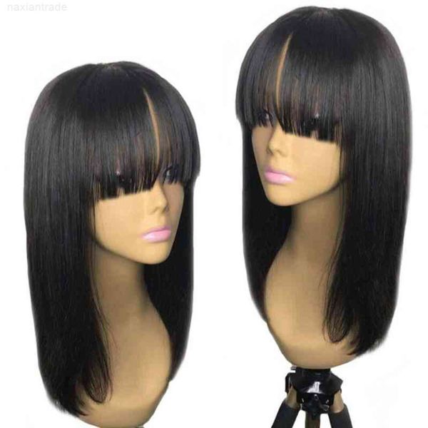 qi bangs animation bob headwear front lace real wig, Black