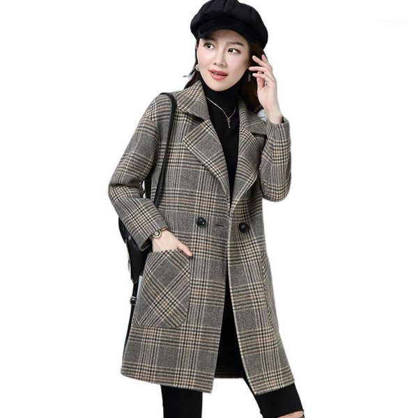 women's wool & blends 2021 autumn winter women padded plaid woolen coat female mid-length loose casual warm outwear ladies overcoat, Black
women's wool & blends 2021 autumn winter women padded plaid woolen coat female mid-length loose casual warm outwear ladies overcoat, Black