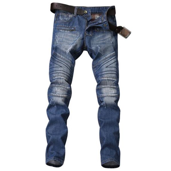 pleated personality jeans men biker trousers male denim pants masculino motorcycle fashion designer men's, Blue
pleated personality jeans men biker trousers male denim pants masculino motorcycle fashion designer men's, Blue