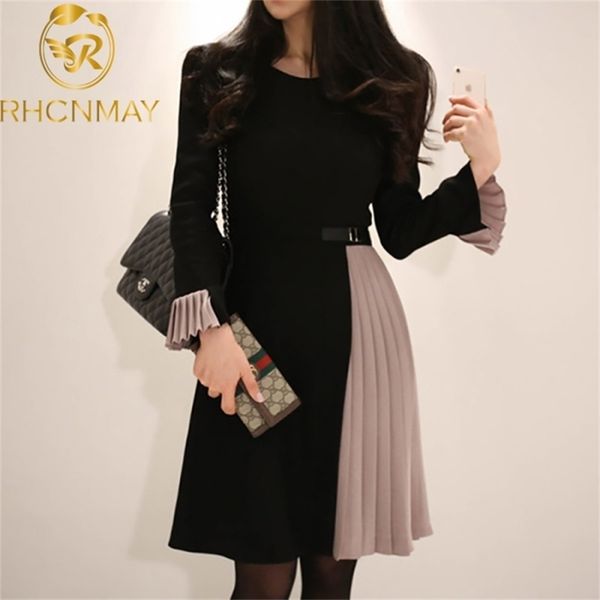 est women spring autumn ruffles pleated dress office lady flare sleeve patchwork elegant party dresses 210506, Black;gray
est women spring autumn ruffles pleated dress office lady flare sleeve patchwork elegant party dresses 210506, Black;gray