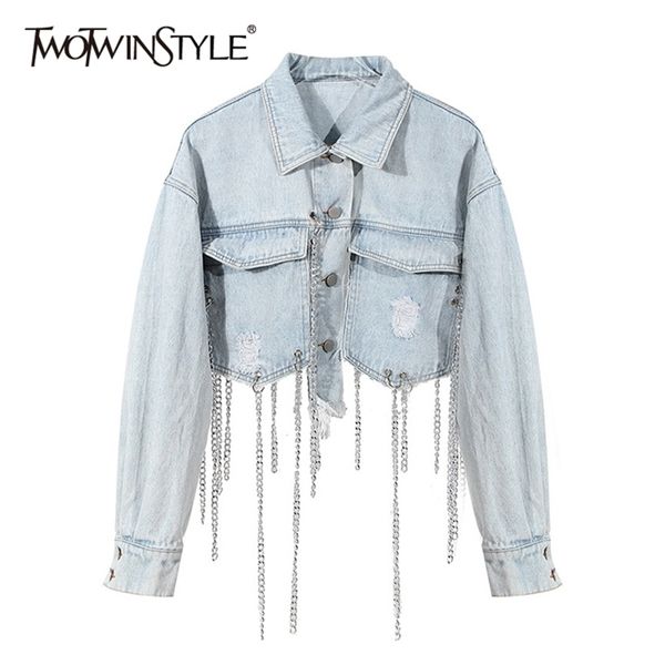 twotyle black patchwork chain tassel jacket for women lapel long sleeve high street casual jackets female autumn 210922, Black;brown
twotyle black patchwork chain tassel jacket for women lapel long sleeve high street casual jackets female autumn 210922, Black;brown