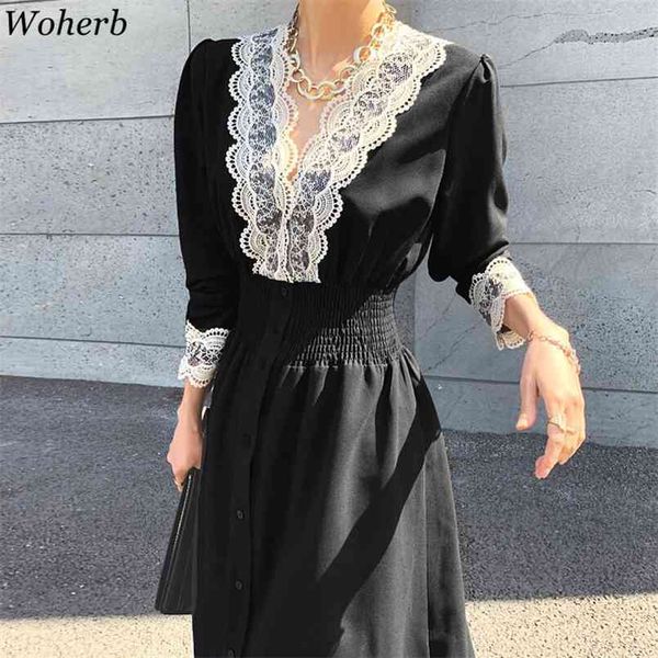 spring v-neck elegant solid women dresses vintage retro lace black chic femme robe korean slim waist vestidos 28183 210519, Black;gray
spring v-neck elegant solid women dresses vintage retro lace black chic femme robe korean slim waist vestidos 28183 210519, Black;gray