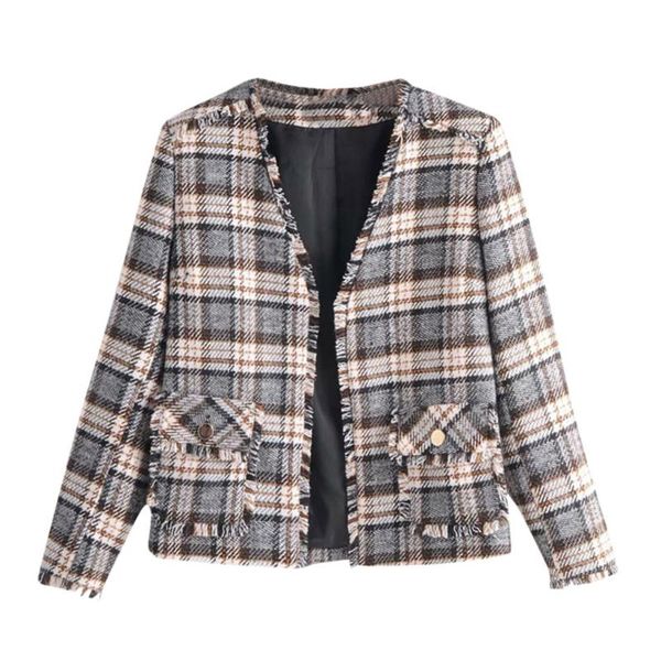 women's jackets 2021 ladies coats fashion women winter jacket casual plaid pockets printed long sleeve veste femme, Black;brown
