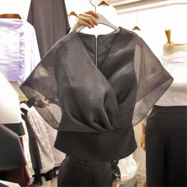 women's blouses & shirts elegant mesh patchwork chiffon black women blouse summer 2021 v-neck batwing sleeved slim short office lady pu, White
women's blouses & shirts elegant mesh patchwork chiffon black women blouse summer 2021 v-neck batwing sleeved slim short office lady pu, White