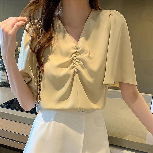 women's blouses & shirts blusas mujer de moda womens short sleeve white shirt chiffon v-neck office ladies casual solid femme q4431
women's blouses & shirts blusas mujer de moda womens short sleeve white shirt chiffon v-neck office ladies casual solid femme q4431