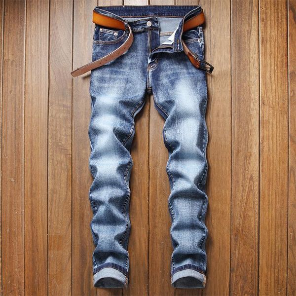 men's jeans the small straight offspring embroidered cat whiskers white slim micro-elastic trend pants 5687, Blue
men's jeans the small straight offspring embroidered cat whiskers white slim micro-elastic trend pants 5687, Blue