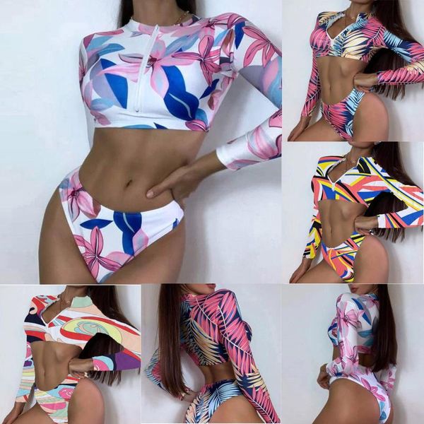 women's swimwear 2021 long sleeve swimsuit floral print bikini bathing suit women biquini high neck two two-piece suits femlae bikinis, White;black
women's swimwear 2021 long sleeve swimsuit floral print bikini bathing suit women biquini high neck two two-piece suits femlae bikinis, White;black