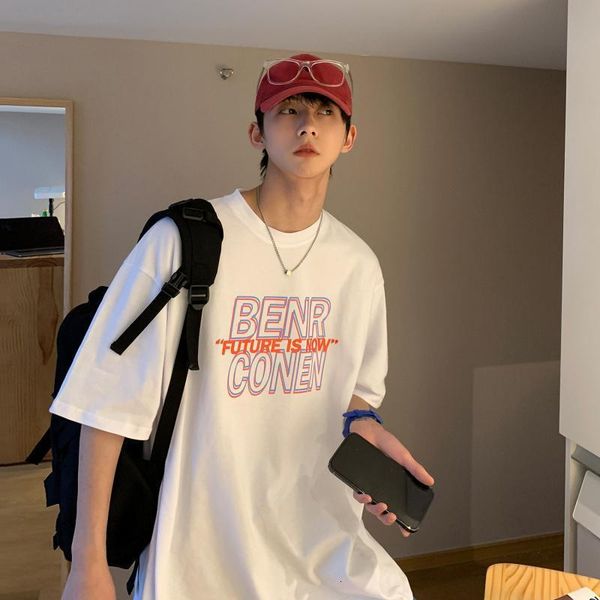 t shirt cotton summer trend printing short sleeve lovers large men's loose quarter, White;black
t shirt cotton summer trend printing short sleeve lovers large men's loose quarter, White;black
