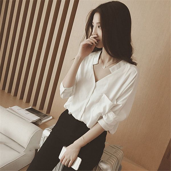 dress summer womens oversized shirt fashion loose v-neck chiffon blouse female five-point sleeve top, White
dress summer womens oversized shirt fashion loose v-neck chiffon blouse female five-point sleeve top, White