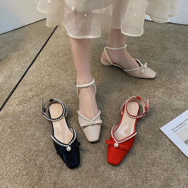 sandals one word buckle sweet fashion bowknot pearl ladies summer elegant solid color square toe single shoes fashion., Black
sandals one word buckle sweet fashion bowknot pearl ladies summer elegant solid color square toe single shoes fashion., Black