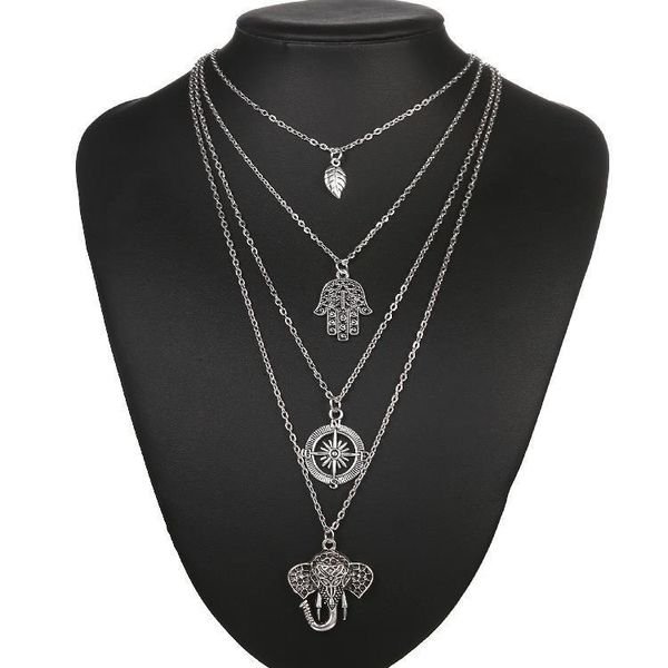 pendant necklaces european and american bohemian punk fashion leaves palm compass elephant multi-layer necklace, Silver
pendant necklaces european and american bohemian punk fashion leaves palm compass elephant multi-layer necklace, Silver