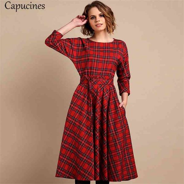 classic england style red plaid dress women autumn 3/4 sleeves o-neck sashes a-line casual dress vintage midi party dresses 210331, Black;gray
classic england style red plaid dress women autumn 3/4 sleeves o-neck sashes a-line casual dress vintage midi party dresses 210331, Black;gray