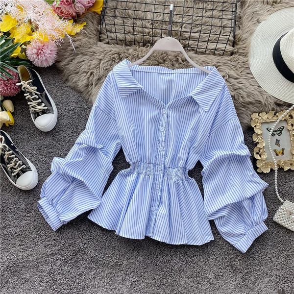 women's blouses & shirts chic and women puffy sleeve striped blouse slim waist classic strpe shirt, White
women's blouses & shirts chic and women puffy sleeve striped blouse slim waist classic strpe shirt, White