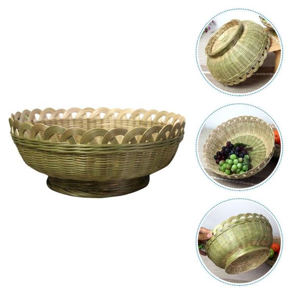 storage baskets 1pc bamboo woven fruit basket weaving household (green)