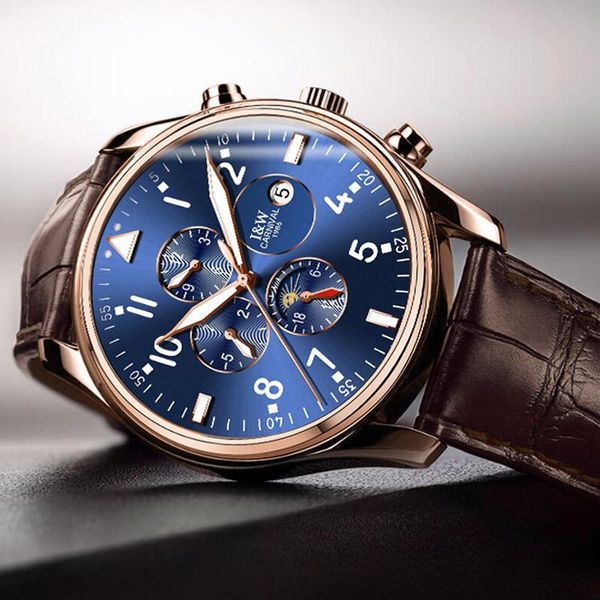 wristwatches rose gold case blue dial automatic mechanical men multi-function watch fashion leather business watches relogio, Slivery;brown
wristwatches rose gold case blue dial automatic mechanical men multi-function watch fashion leather business watches relogio, Slivery;brown
