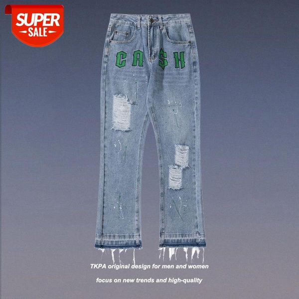 tkpa letter embroidered hole denim trousers casual retro micro-flared pants for men and women #yv4b, Blue
tkpa letter embroidered hole denim trousers casual retro micro-flared pants for men and women #yv4b, Blue