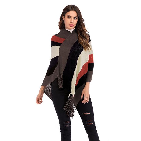 women's sweaters 2021 winter autumn women poncho knitting capes cloak sweater v neck irregular tassels coat pullovers knitted, White;black 
women's sweaters 2021 winter autumn women poncho knitting capes cloak sweater v neck irregular tassels coat pullovers knitted, White;black