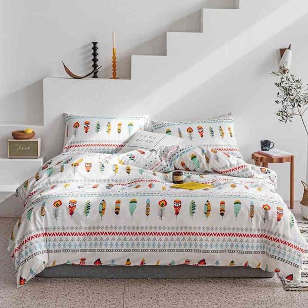 chic bohemian feather duvet cover king twin size 4pcs 100%cotton luxury soft bedding sets bed sheet set pillow shams
