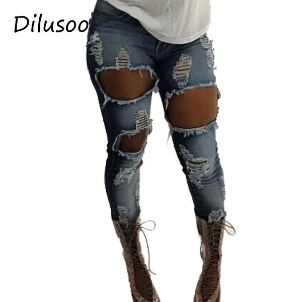 women's jeans dilusoo women holes pants ripped streetwear denim pencil casual trousers female 2021, Blue 
women's jeans dilusoo women holes pants ripped streetwear denim pencil casual trousers female 2021, Blue