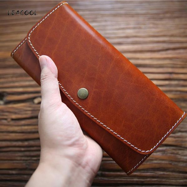wallets leacool vintage handmade genuine leather wallet men male long style clutch bag purse money clips, Red;black
wallets leacool vintage handmade genuine leather wallet men male long style clutch bag purse money clips, Red;black