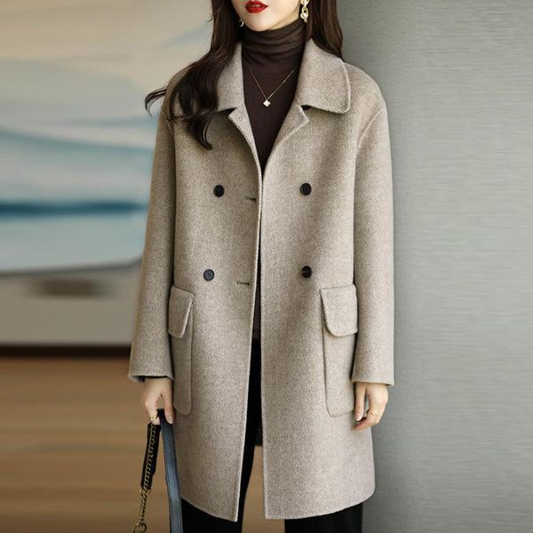 women's wool & blends 2021 autumn and winter woolen coat coffee thickened korean slim medium long overcoat, Black
women's wool & blends 2021 autumn and winter woolen coat coffee thickened korean slim medium long overcoat, Black