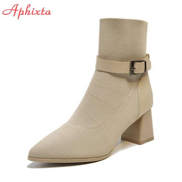 boots aphixta 2021 sock women square heel solid casual ankle 6cm stretch fabrics buckle lady footwear, Black
boots aphixta 2021 sock women square heel solid casual ankle 6cm stretch fabrics buckle lady footwear, Black