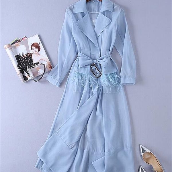 women's trench coats british style spring ostrich feather decoration waist organza thin long windbreaker blouse vcmi, Tan;black
women's trench coats british style spring ostrich feather decoration waist organza thin long windbreaker blouse vcmi, Tan;black