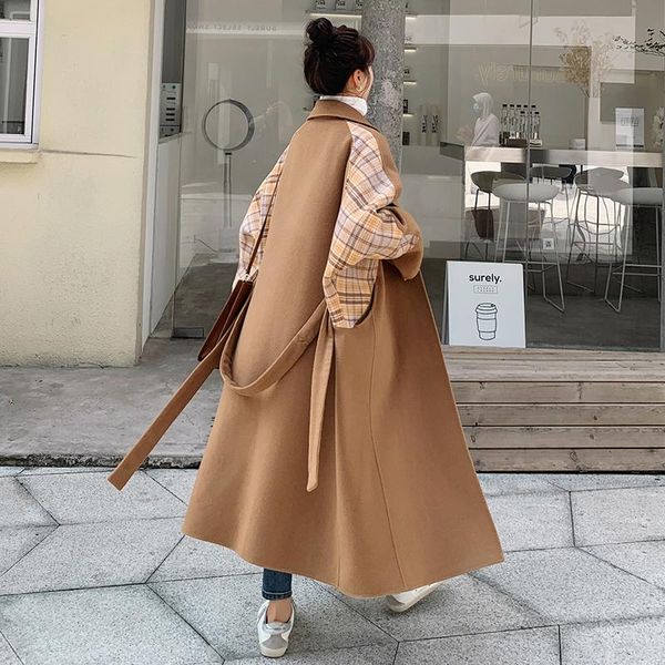 autumn winter women's mid-length plaid woolen coat korean style loose thick camel wool with belt female overcoat & blends, Black
autumn winter women's mid-length plaid woolen coat korean style loose thick camel wool with belt female overcoat & blends, Black
