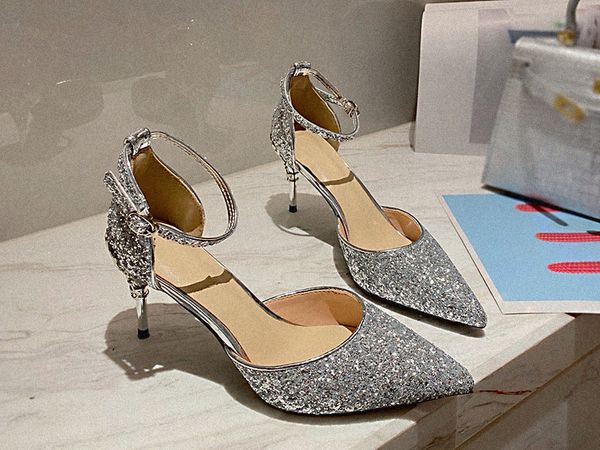 Shiny material upper Dress shoes Women's High heels Pointy Crystal Glitter Cut-Outs Rhinestone shoe Leather sole Dress Party sandals, Silver
Shiny material upper Dress shoes Women's High heels Pointy Crystal Glitter Cut-Outs Rhinestone shoe Leather sole Dress Party sandals, Silver