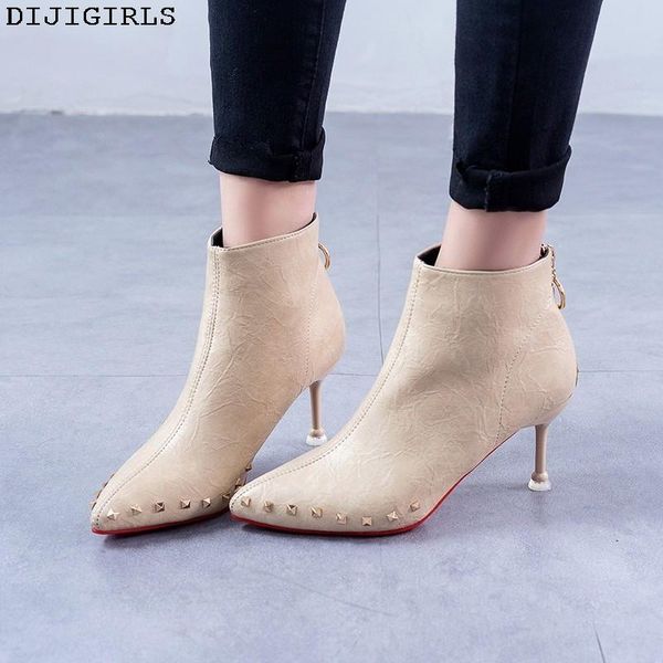 boots fashion female shoes rivet women pointed toe heels leather zipper style ankle thin heel, Black
boots fashion female shoes rivet women pointed toe heels leather zipper style ankle thin heel, Black