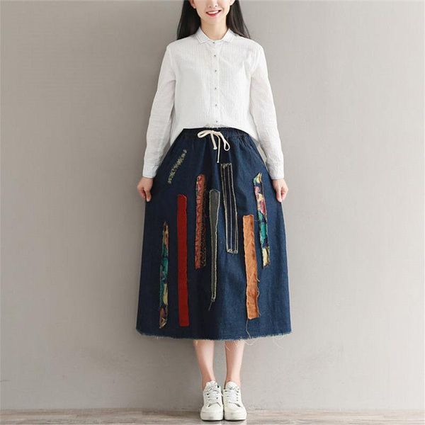 skirts mori women's autumn art retro patch elastic waist loose frayed edging denim skirt female jeans girl casual vintage jupe k225, Black
skirts mori women's autumn art retro patch elastic waist loose frayed edging denim skirt female jeans girl casual vintage jupe k225, Black